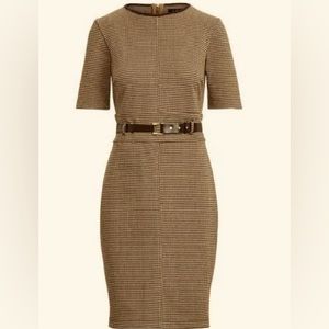 Lauren Ralph Lauren Houndstooth Classic Camel and brown Jacquard Dress